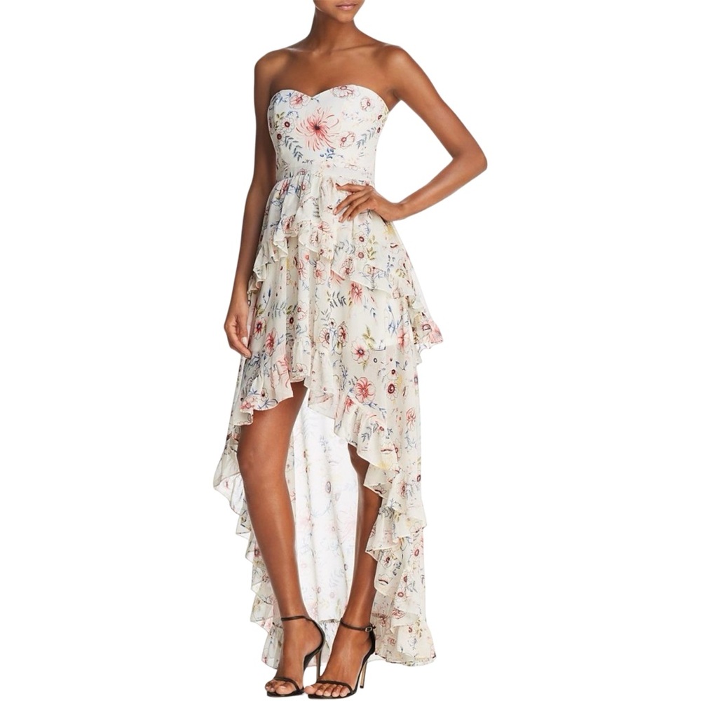 Aqua | Luxe Floral Strapless High/Low Maxi Dress - Size Small (NWT)